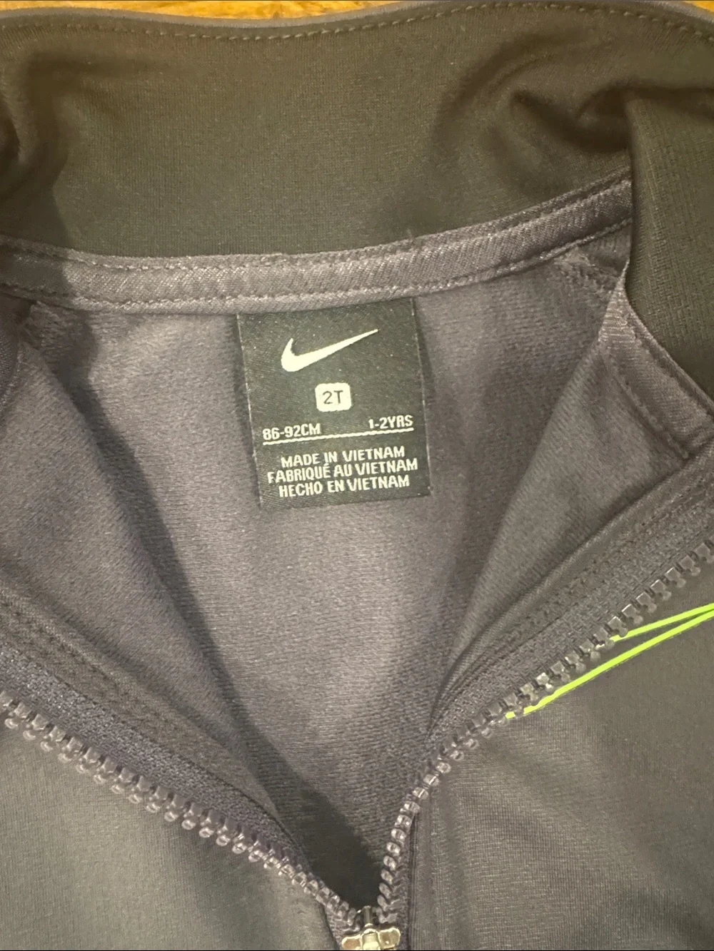 Nike Kids' Gray and Black Tracksuit with Neon Green Swoosh